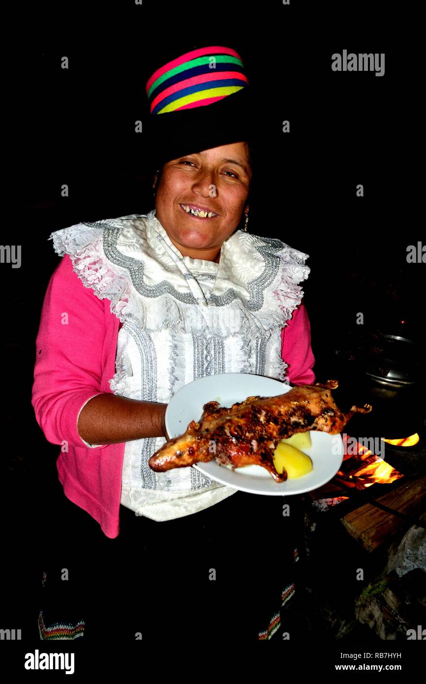 Grilled Cuy - Peasant community restaurant - Llanganuco lagoons  - National park HUASCARAN. Department of Ancash.PERU             Stock Photo