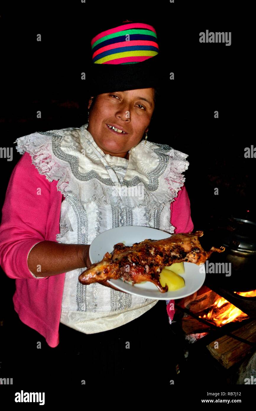 Grilled Cuy - Peasant community restaurant - Llanganuco lagoons  - National park HUASCARAN. Department of Ancash.PERU             Stock Photo