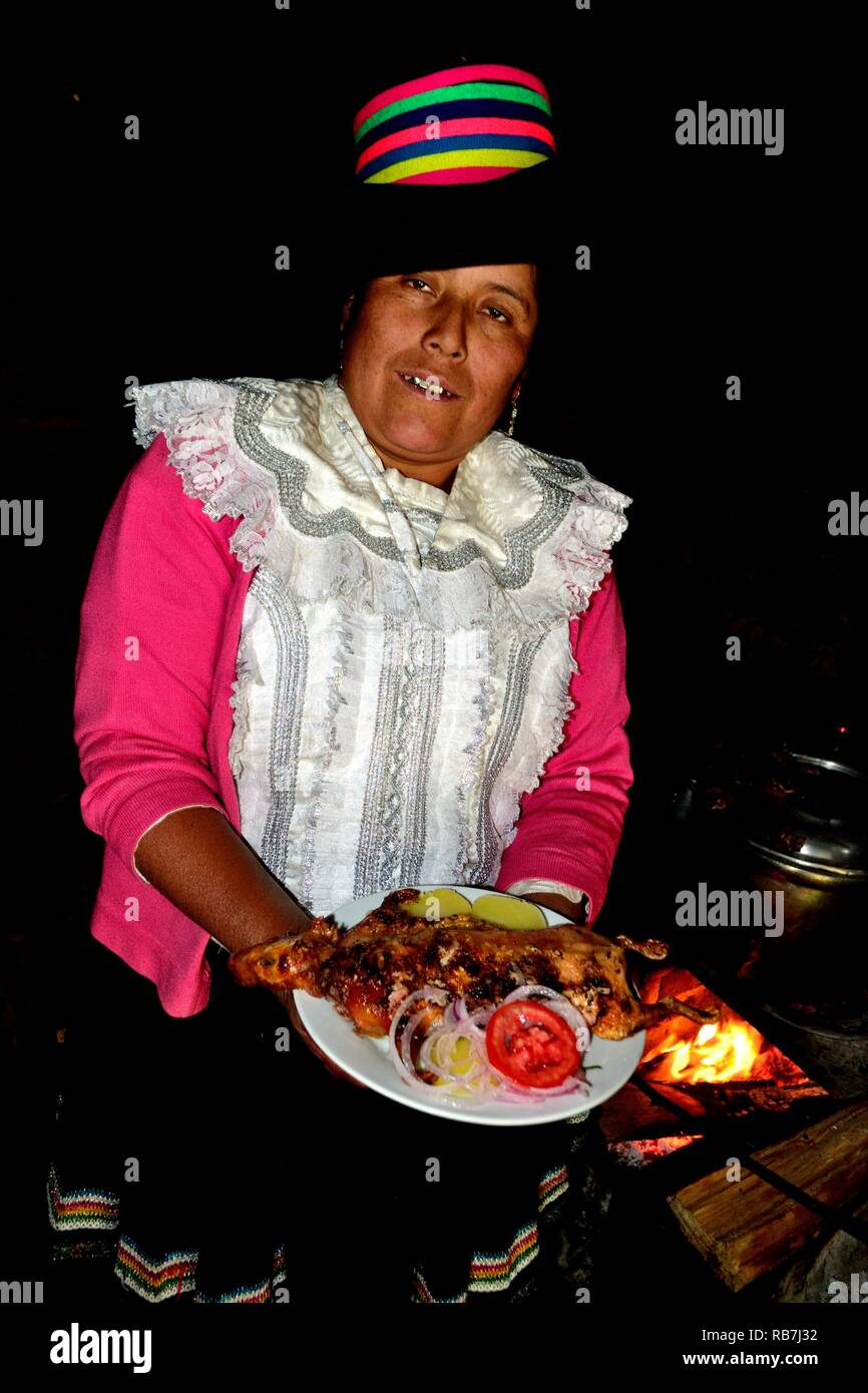Grilled Cuy - Peasant community restaurant - Llanganuco lagoons  - National park HUASCARAN. Department of Ancash.PERU             Stock Photo