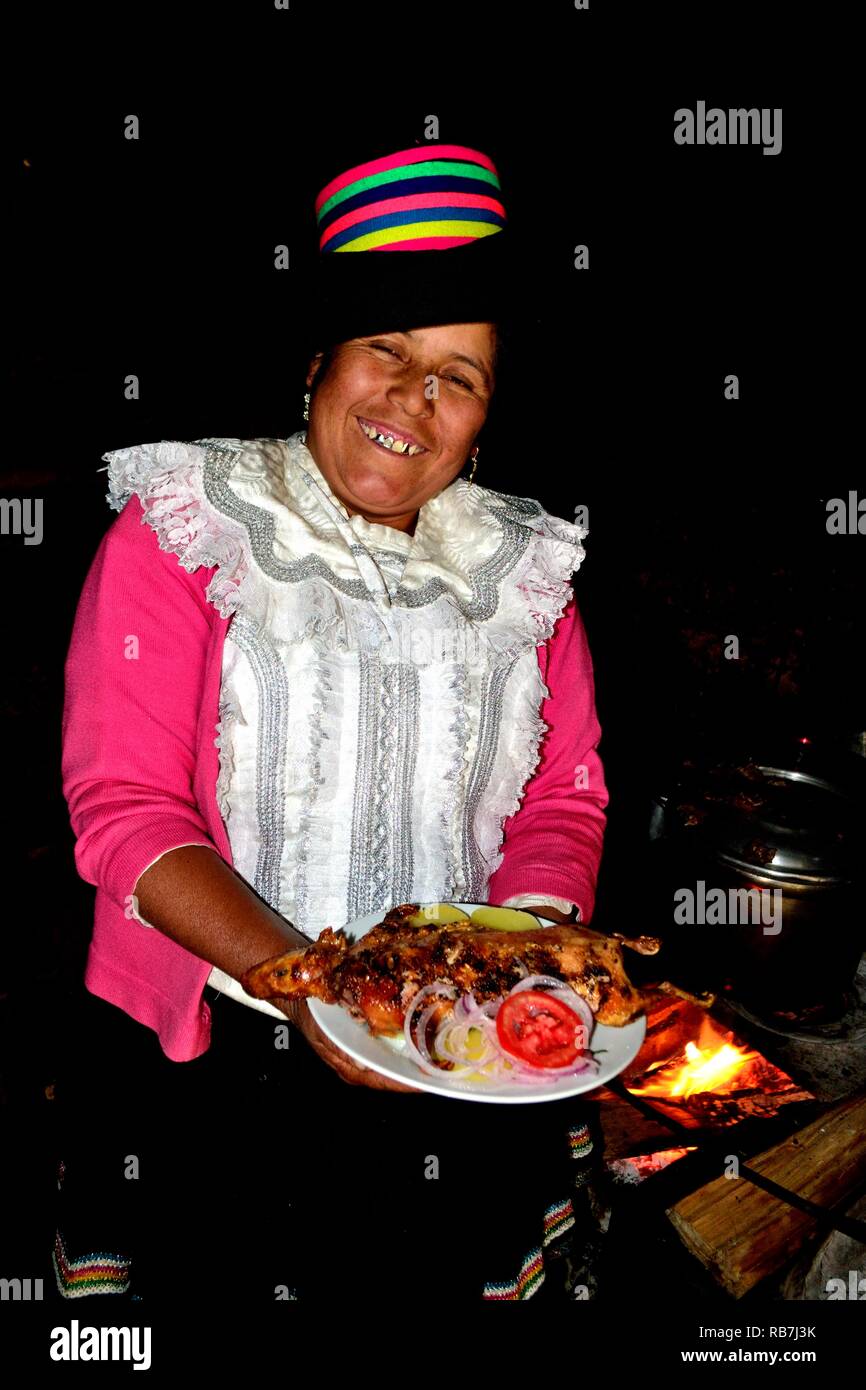 Grilled Cuy - Peasant community restaurant - Llanganuco lagoons  - National park HUASCARAN. Department of Ancash.PERU             Stock Photo