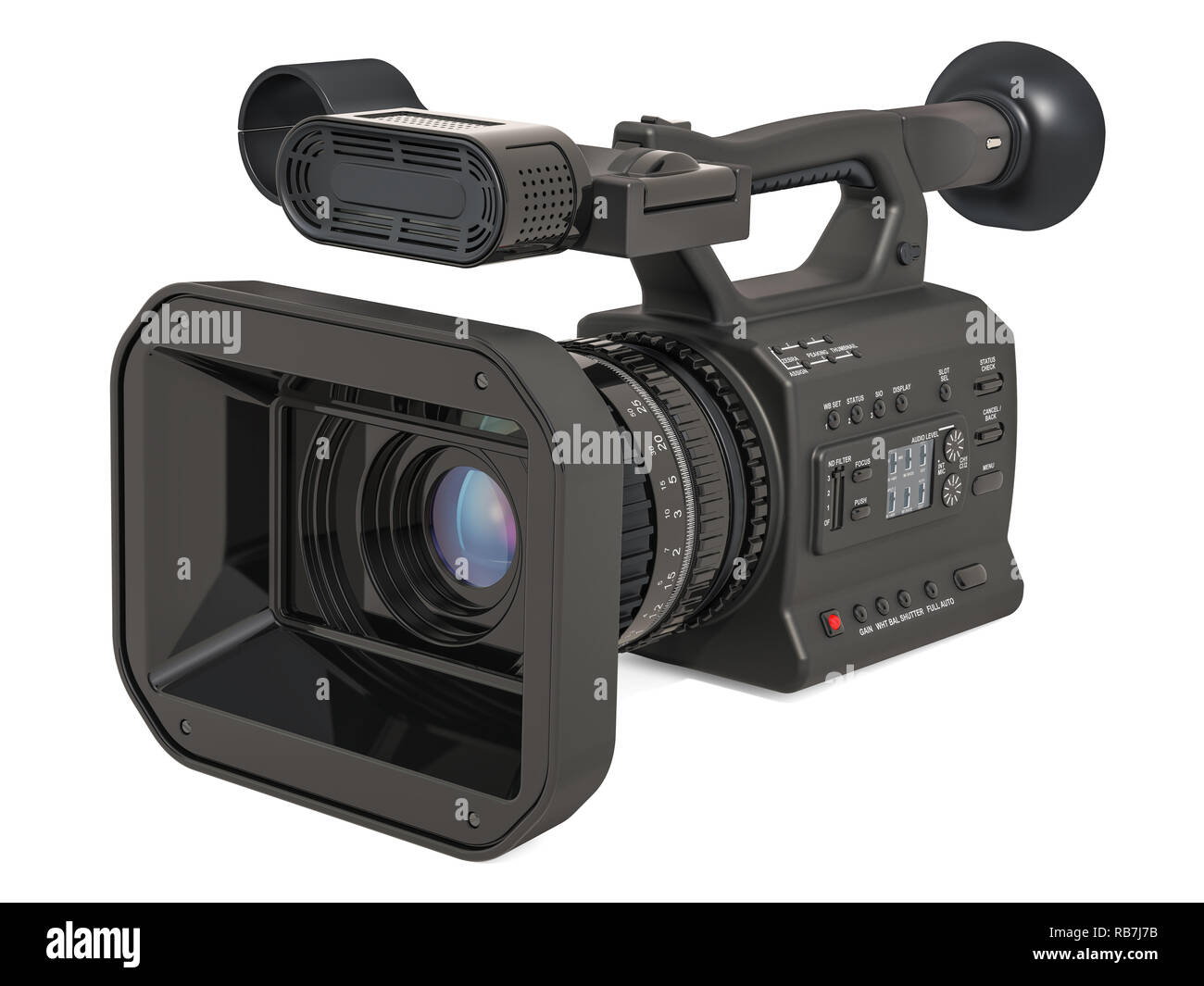 Professional video camera, television camera. 3D rendering isolated on white background Stock