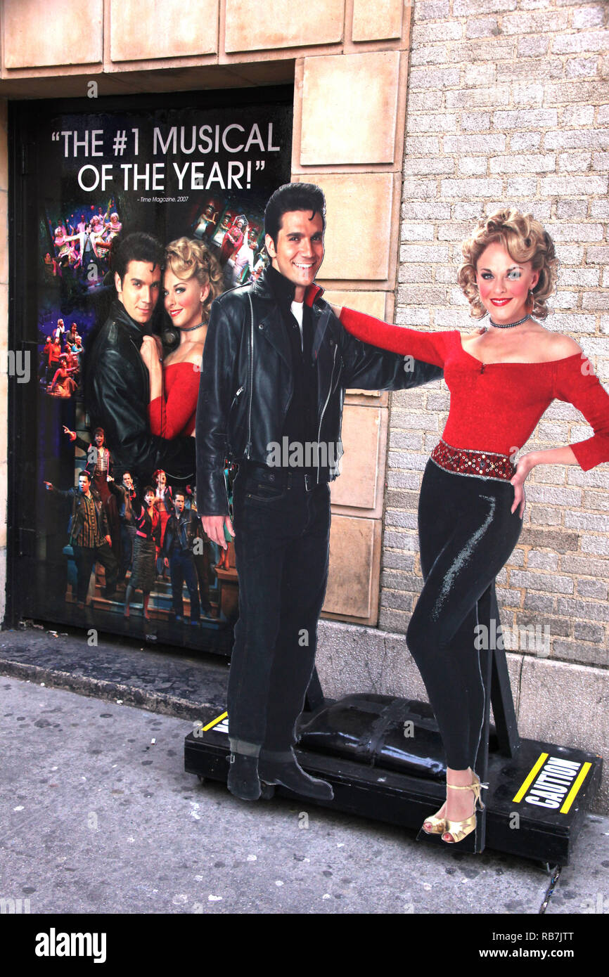 Derek Keeling & Ashley Spencer poster Atmosphere at GREASE playing at the Brooks Atkinson Theatre during 'Black Sunday on Broadway' with nine productions closing all on the same Sunday afternoon. January 4, 2009 Credit: Walter McBride/MediaPunch Stock Photo