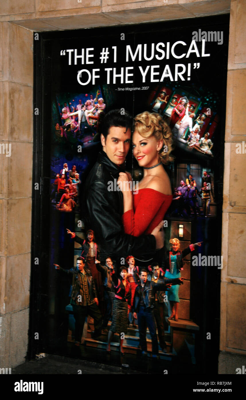 Derek Keeling & Ashley Spencer theatre poster for GREASE at the Brooks Atkinsoon Yheatre in New York City.   October 7, 2008 Credit: Walter McBride/MediaPunch Stock Photo