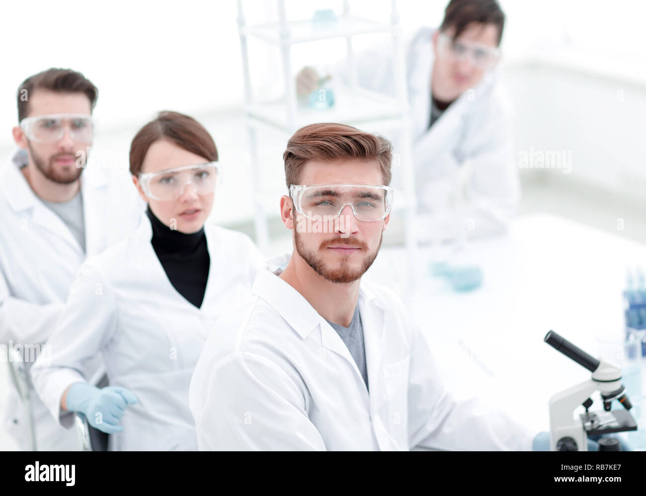 promising young scientists in the laboratory Stock Photo