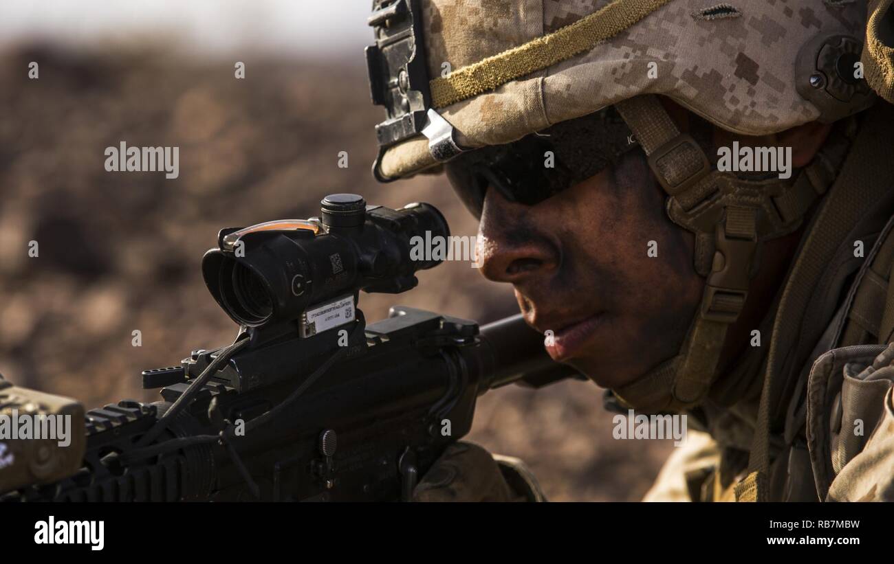 A Marine with 3rd Battalion, 5th Marine Regiment, provides security