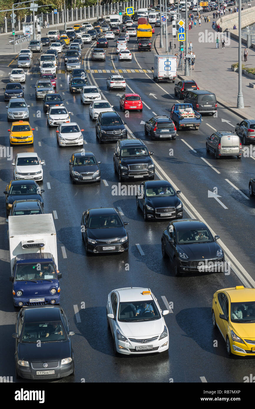 Traffic jam on Kremlin embankment, Moscow, Russia Stock Photo