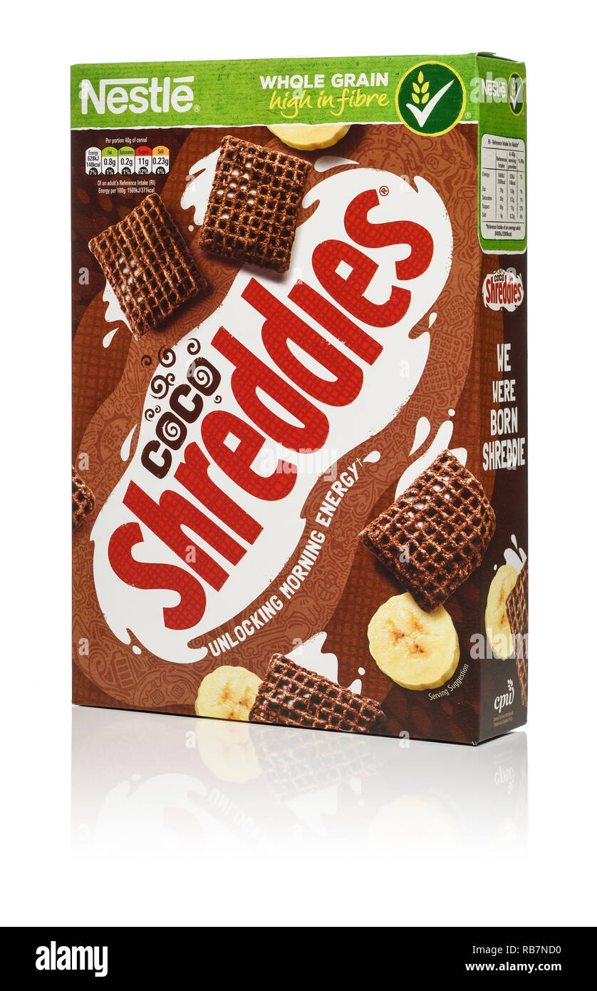 A box of Nestle Coco Shreddies breakfast cereal Stock Photo