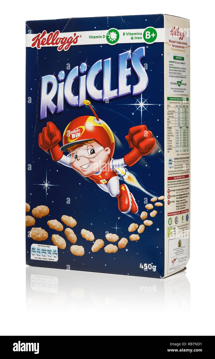 A 450g box of Kellogg's Ricicles breakfast cereal Stock Photo