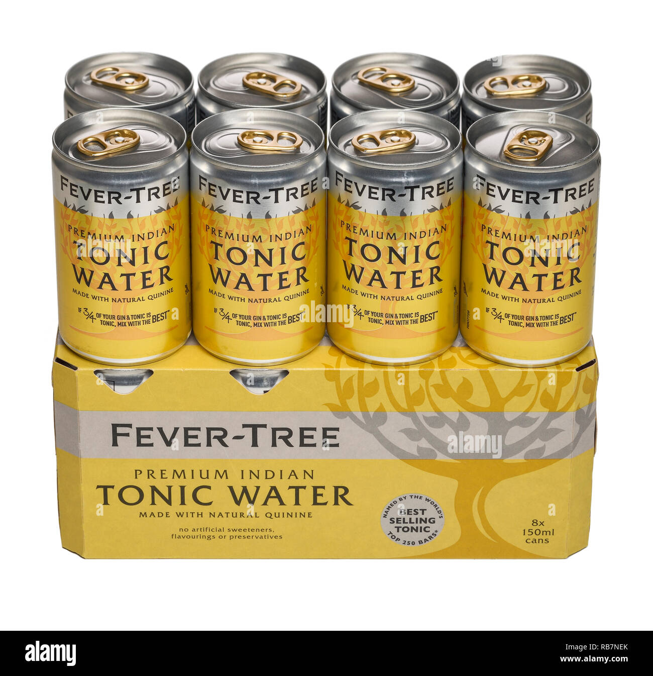 Eight 150ml cans of Fevertree Premium Indian Tonic Water Stock Photo