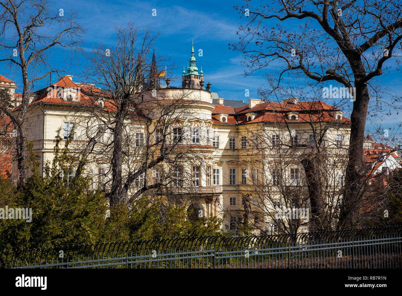 Prague city seen from the Petrin Gardens at the begining of spring ...