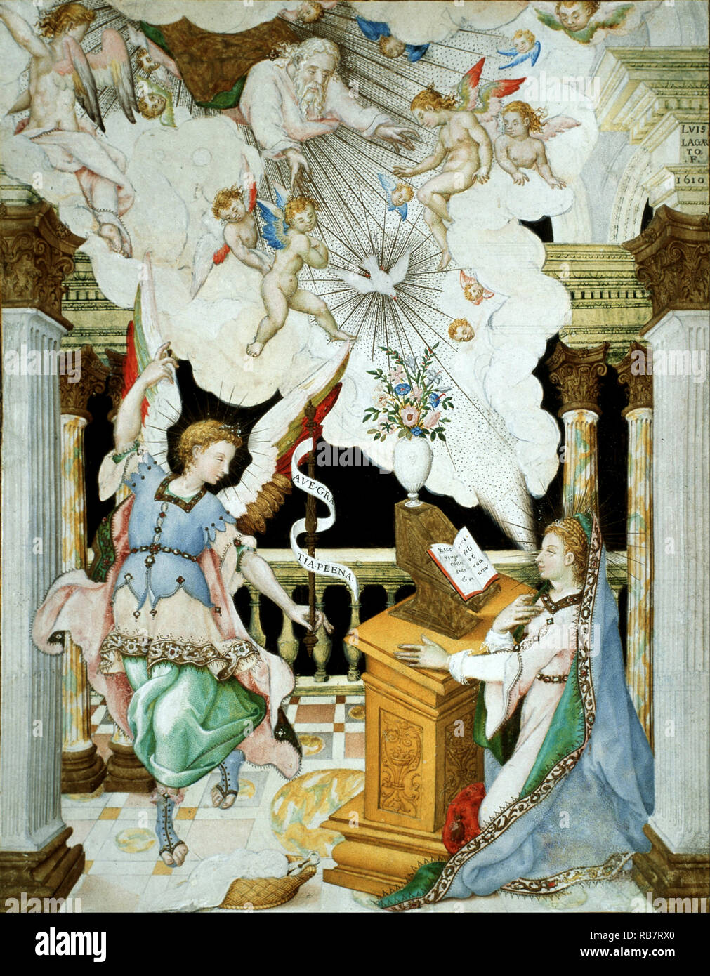 Luis Lagarto, The Annunciation 1610  Watercolor on vellum, Museo Nacional de Arte, Mexico City, Mexico. Stock Photo