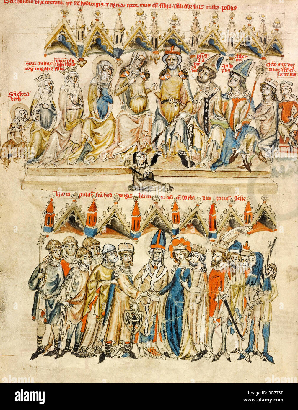 Court workshop of Duke Ludwig I of Liegnitz and Brieg, The Family of Berthold VI; The Marriage of Hedwig and Heinrich, 1353 Tempera colors, colored washes, and ink on parchment, The J. Paul Getty Museum, Los Angeles, USA. Stock Photo