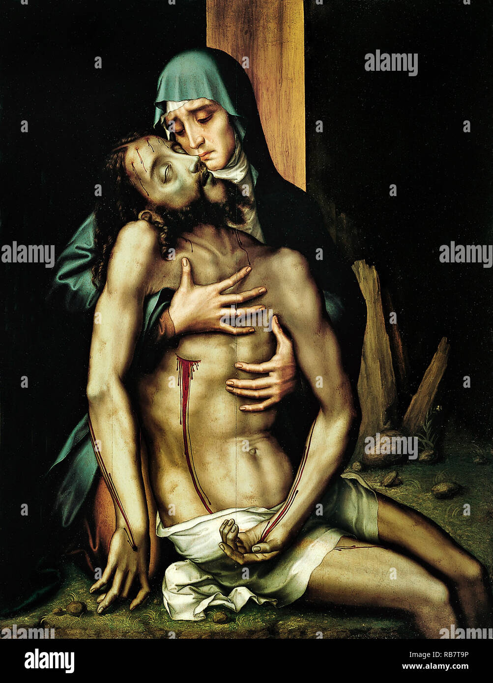 Luis de Morales, La Piedad, Jesus Christ Dead in the Arms of his Mother, the Virgin Mary, Circa 1570 Oil on wood, Real Academia de Bellas Artes de San Fernando, Madrid, Spain. Stock Photo