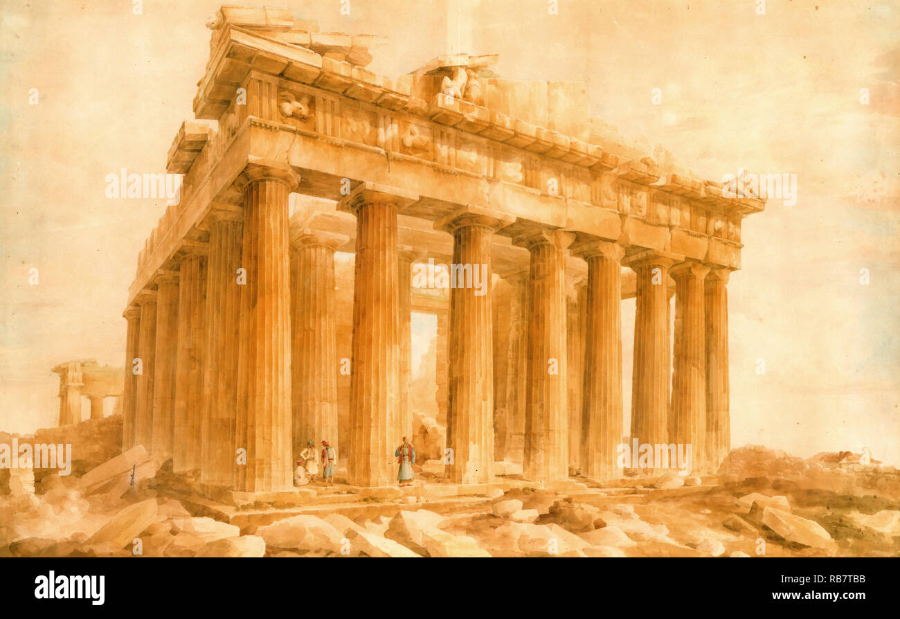 Lusieri Giovanni Battista, The Parthenon from the Northwest 1802, Watercolor, Benaki Museum, Athens, Greece. Stock Photo