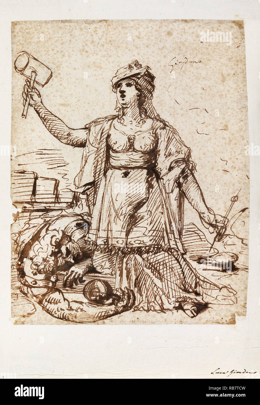 Luca Giordano, Jael and Sisera, Circa 1690 Pen, brush, brown ink on paper, drawing, Cooper Hewitt, Smithsonian Design Museum, USA. Stock Photo