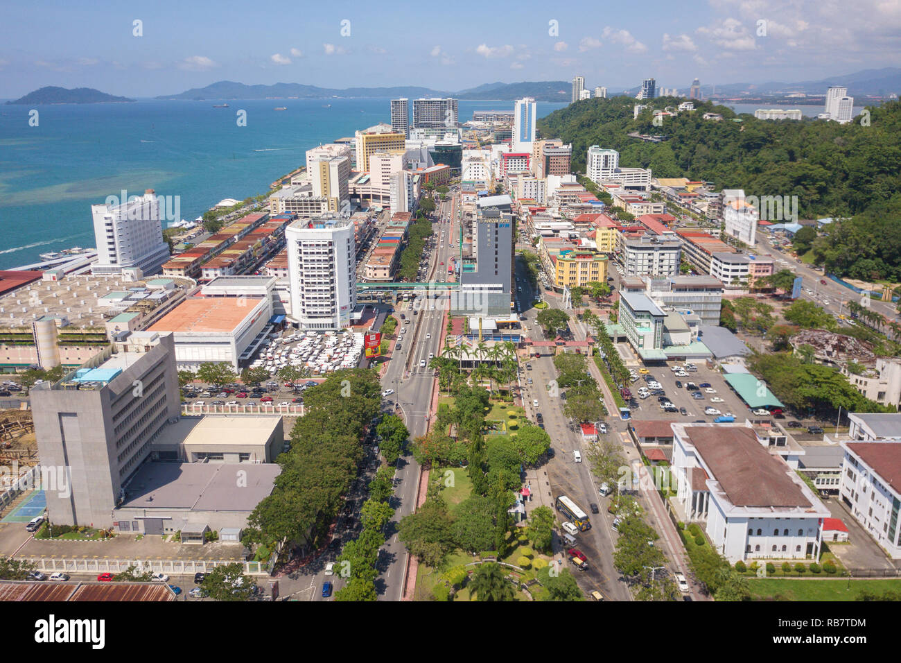 Kota Kinabalu Sabah Malaysia - Oct 16, 2018 : Partial view of Kota Kinabalu city . Kota Kinabalu is a capital city of Sabah state located at north Bor Stock Photo