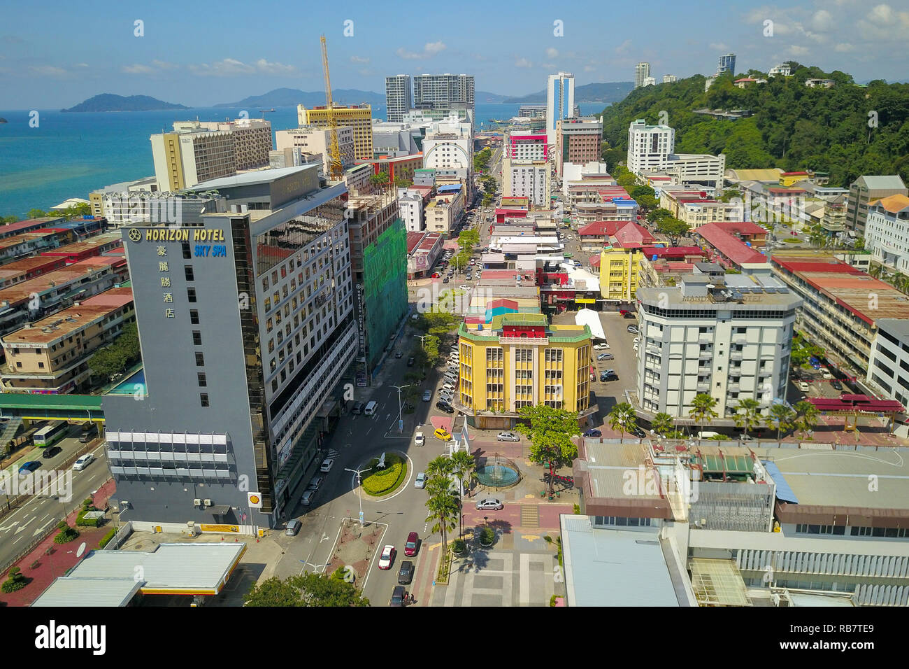 Kota Kinabalu Sabah Malaysia - Oct 16, 2018 : Partial view of Kota Kinabalu city . Kota Kinabalu is a capital city of Sabah state located at north Bor Stock Photo