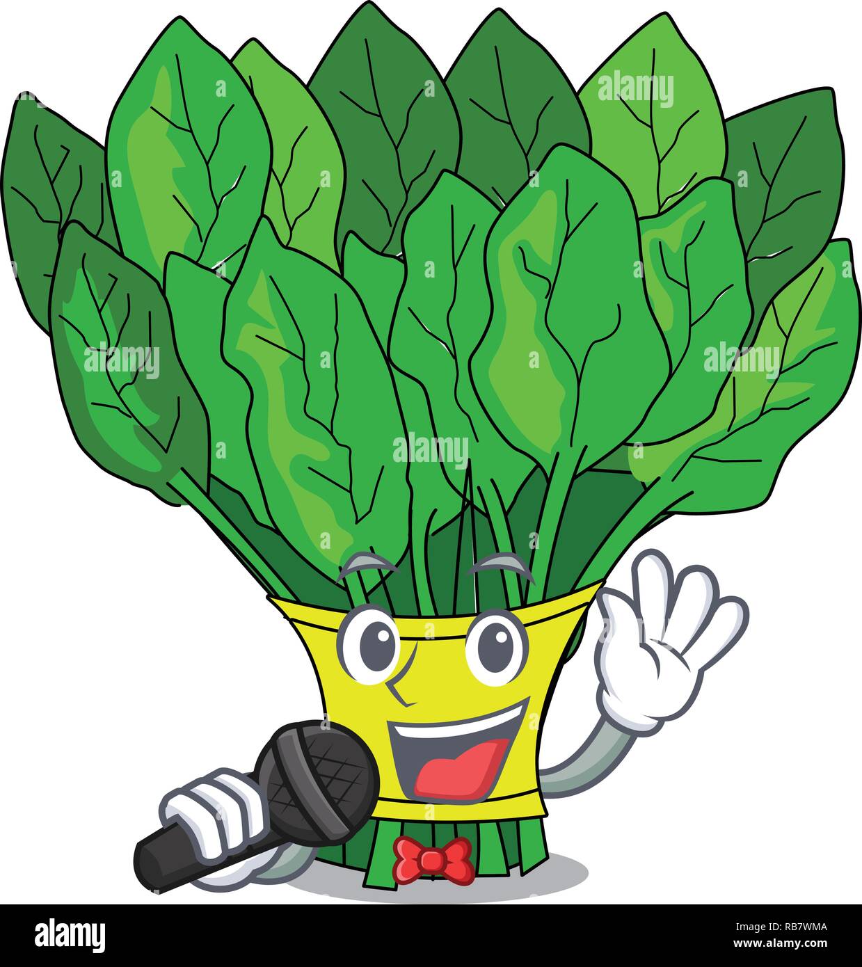 Singing fresh spinach vegetables in character fridge Stock Vector