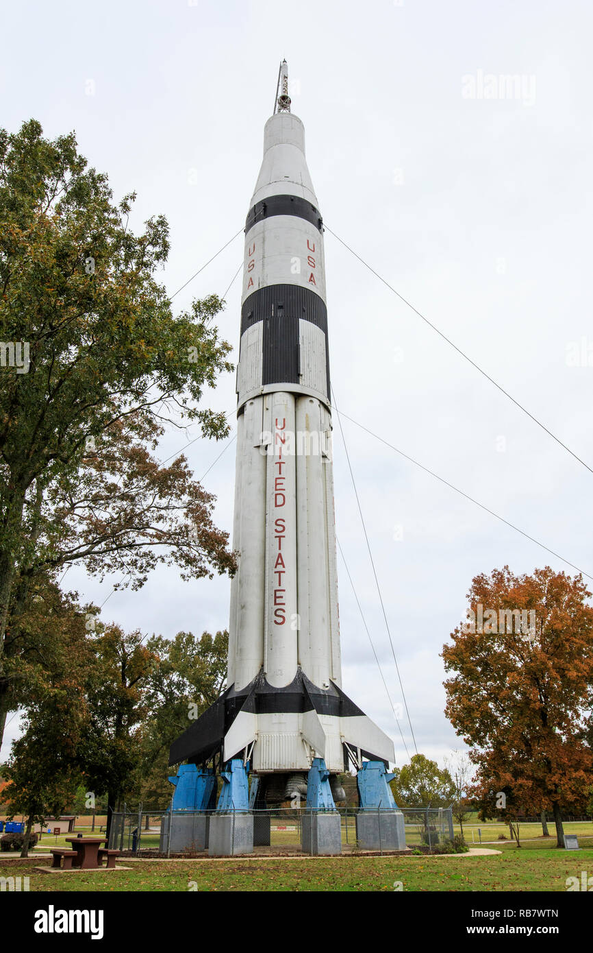 Saturn 1B rocket on display at a rest stop along i=65 in Alabama. Stock Photo