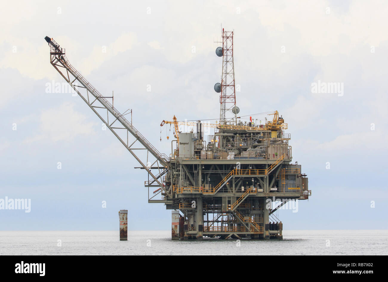 Oil drilling rig in the Gulf of Mexico, Mobile Bay south of Mobile Alabama. Stock Photo