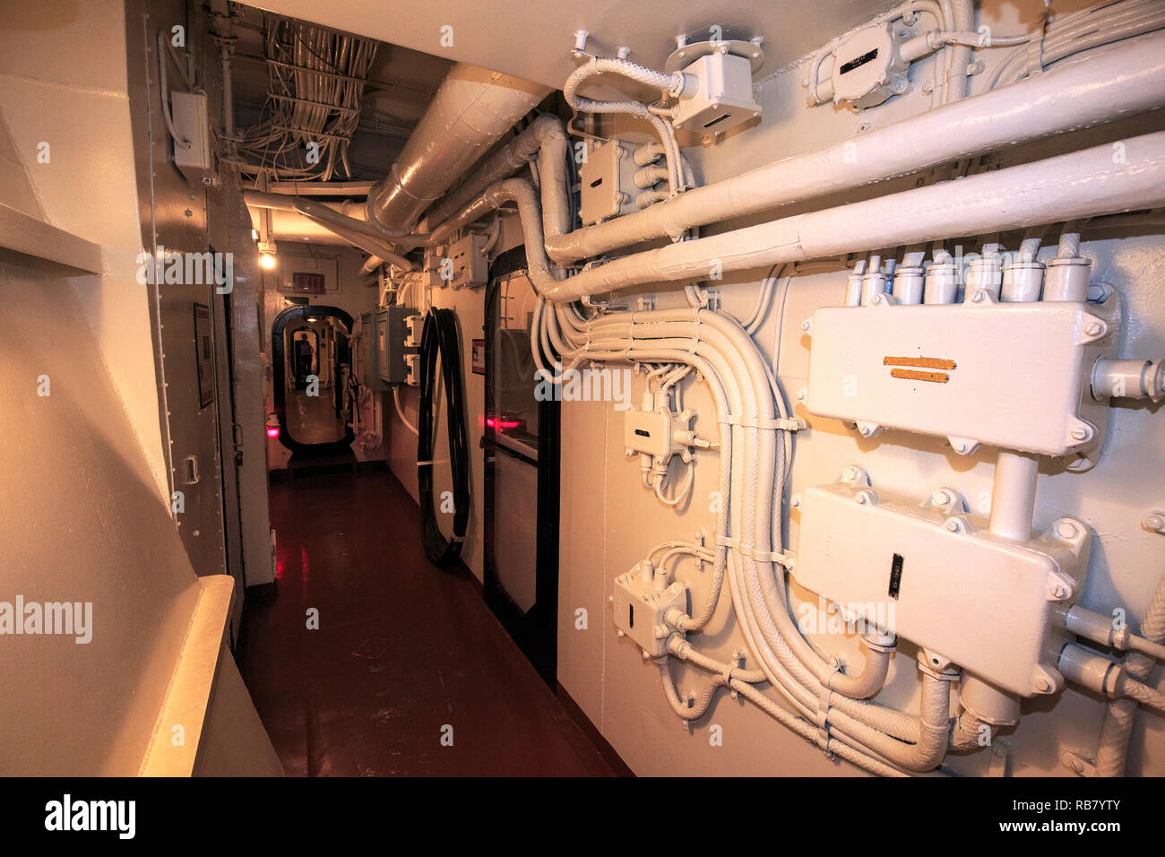 Hallway in the battleship USS Alabama Stock Photo