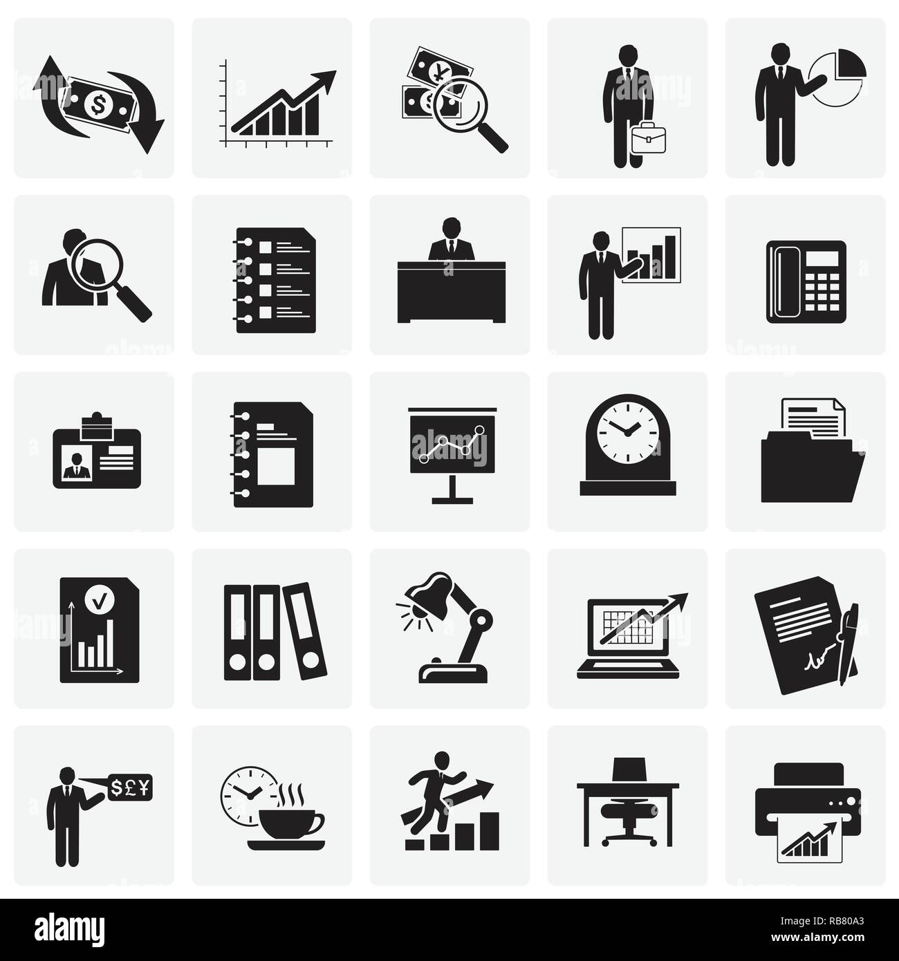 Business icons set on squares background for graphic and web design ...