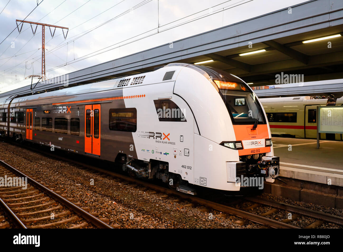 Essen, North Rhine-Westphalia, Ruhr area, Germany - The new RRX, Rhein-Ruhr-Express is located at Essen Central Station. Essen, Nordrhein-Westfalen, R Stock Photo