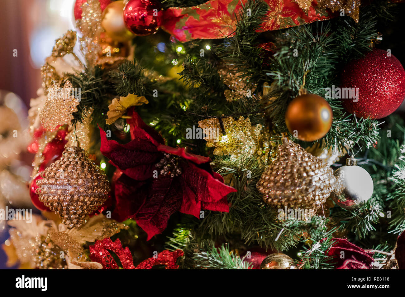 Christmas decorations on a tree Stock Photo