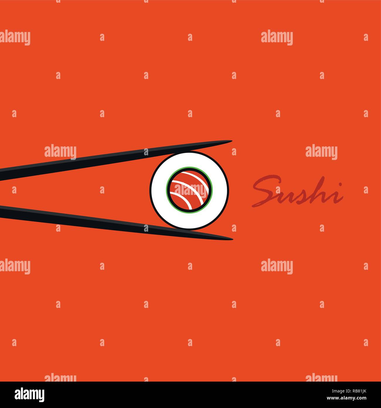 sushi with salmon line drawing on an orange background vector