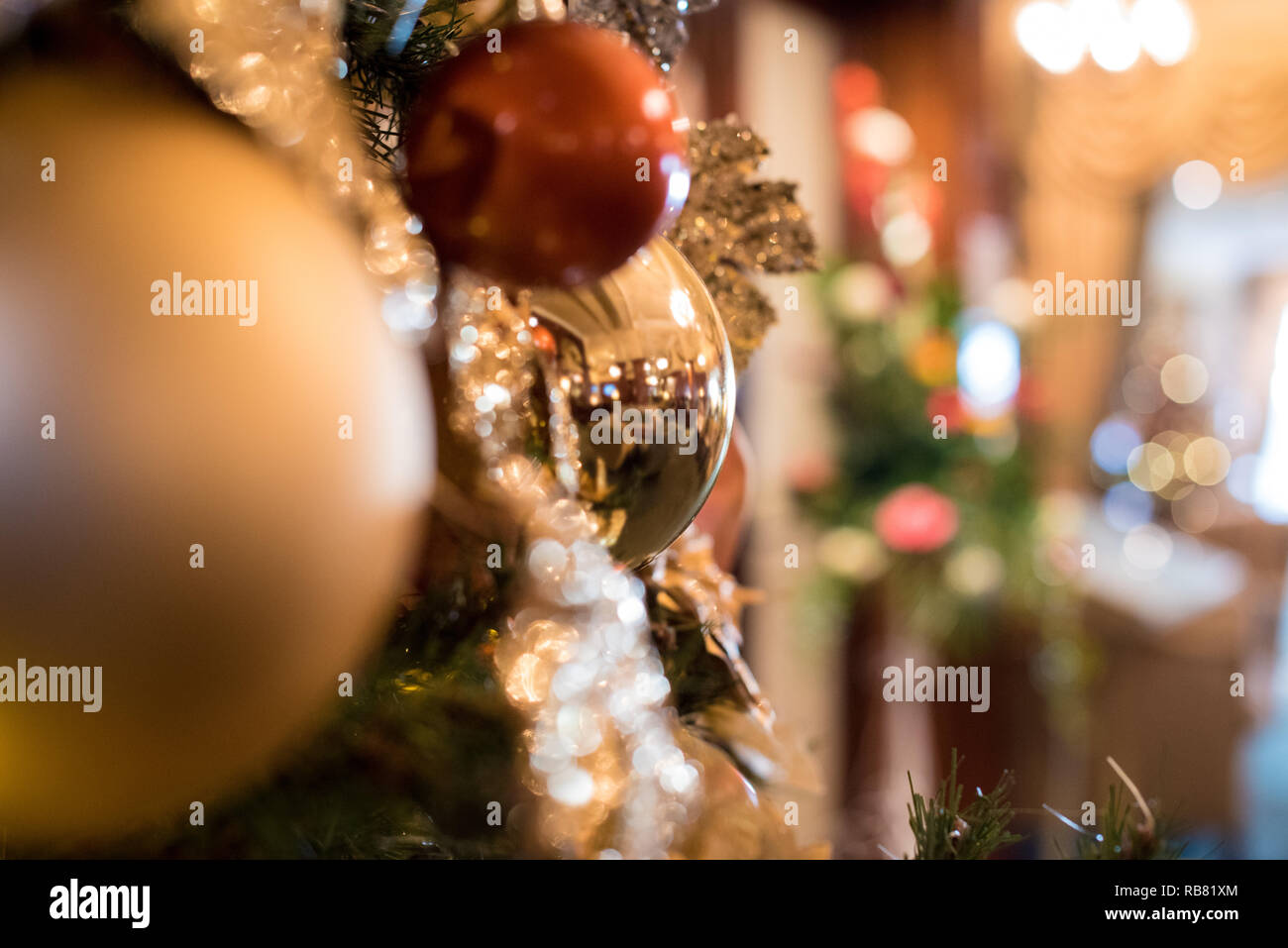 Christmas decorations on a tree Stock Photo
