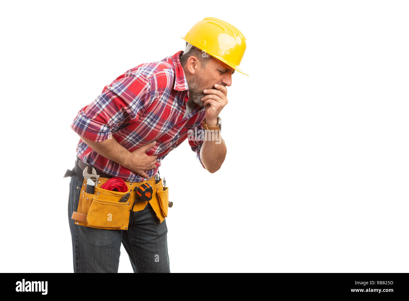 Nauseous constructor feeling sick to the stomach making ready to throw