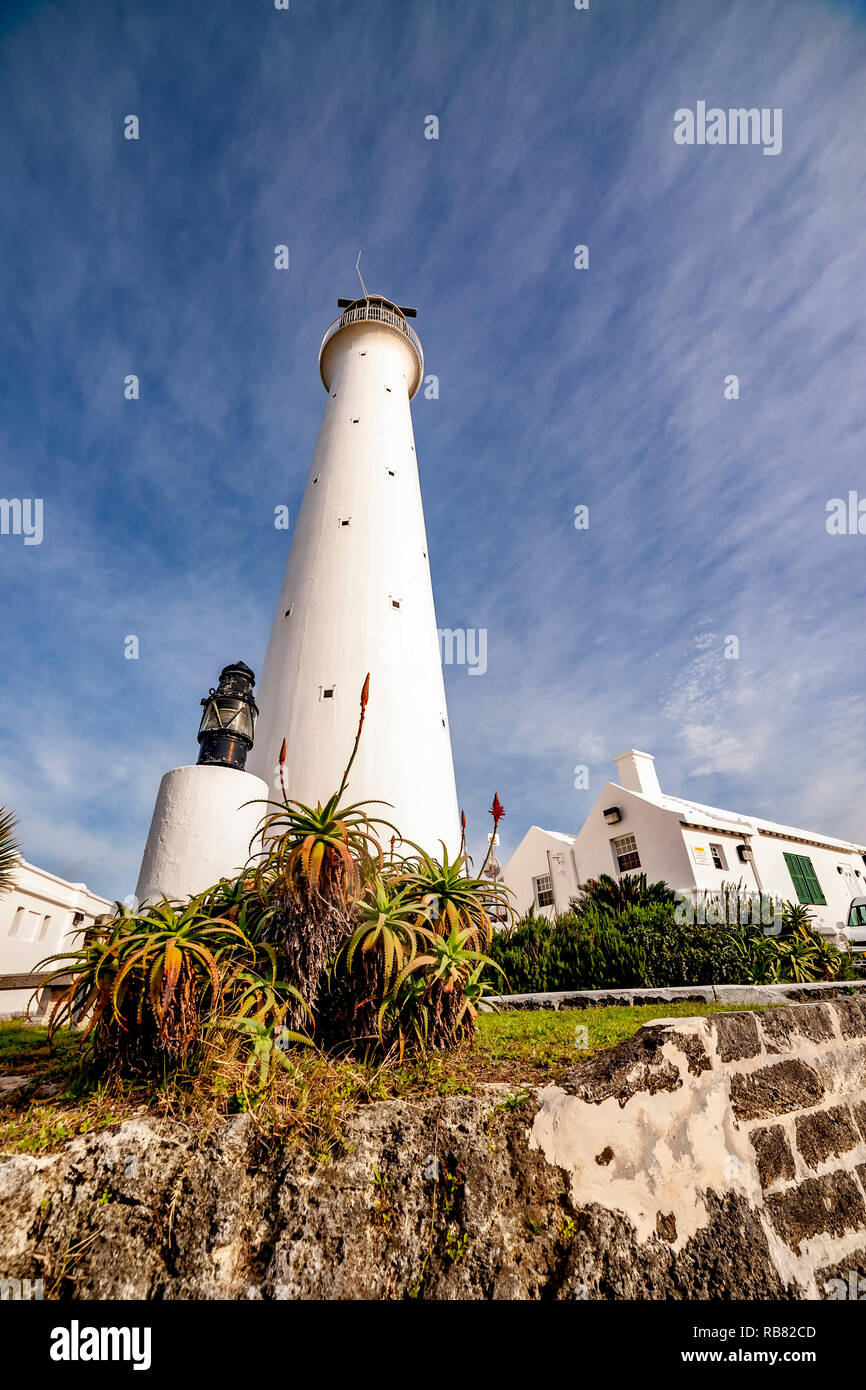 Built in 1844 by the Royal Engineers, the Gibbs Hill Lighthouse Bermuda, is one of the first lighthouses in the world to be made of cast-iron. Stock Photo