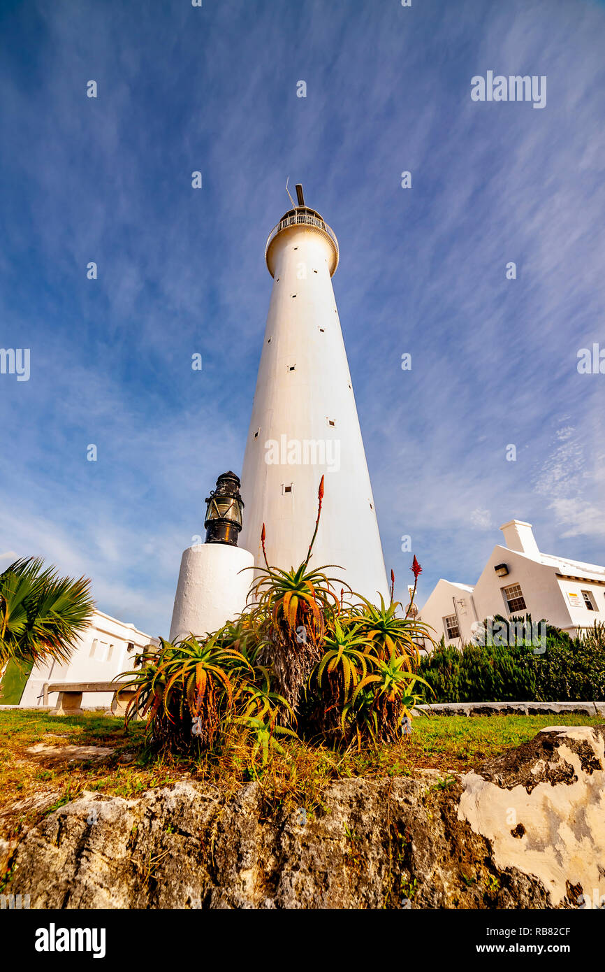 Built in 1844 by the Royal Engineers, the Gibbs Hill Lighthouse Bermuda, is one of the first lighthouses in the world to be made of cast-iron. Stock Photo