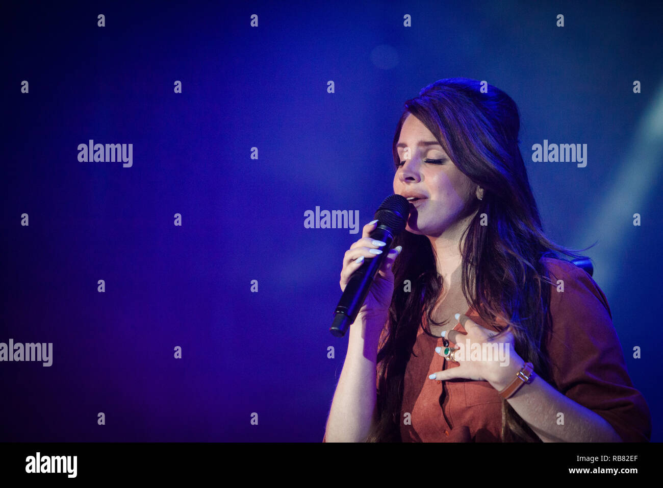 The American singer, songwriter and musician Lana Del Rey performs a live concert at the Danish music festival Northside 2014. Denmark, 13/06 2014. EXCLUDING DENMARK. Stock Photo
