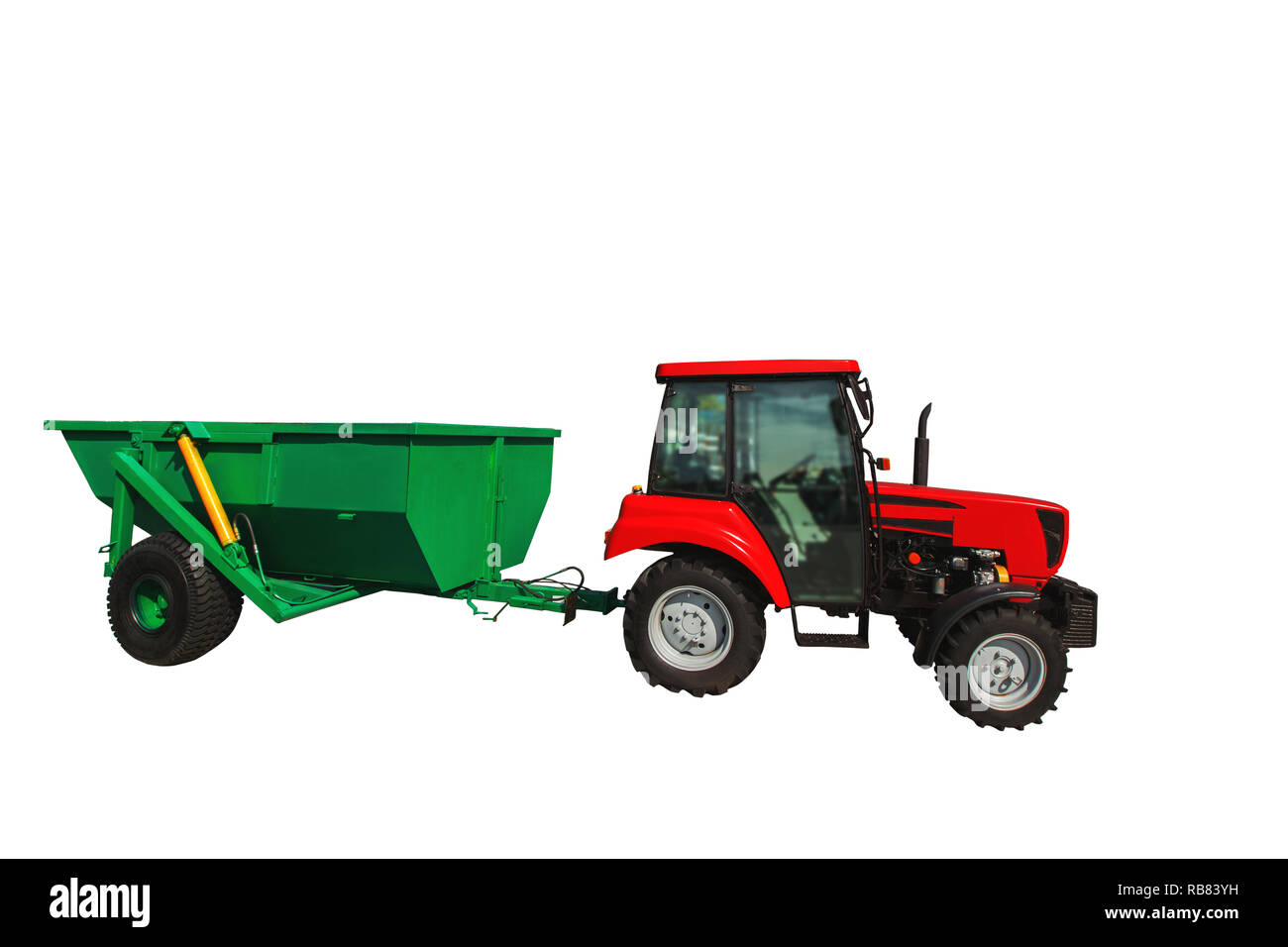 New agricultural tractor and trailer isolated on white background with ...