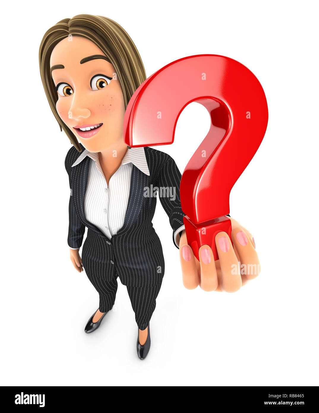 3d business woman holding a question mark icon, illustration with ...