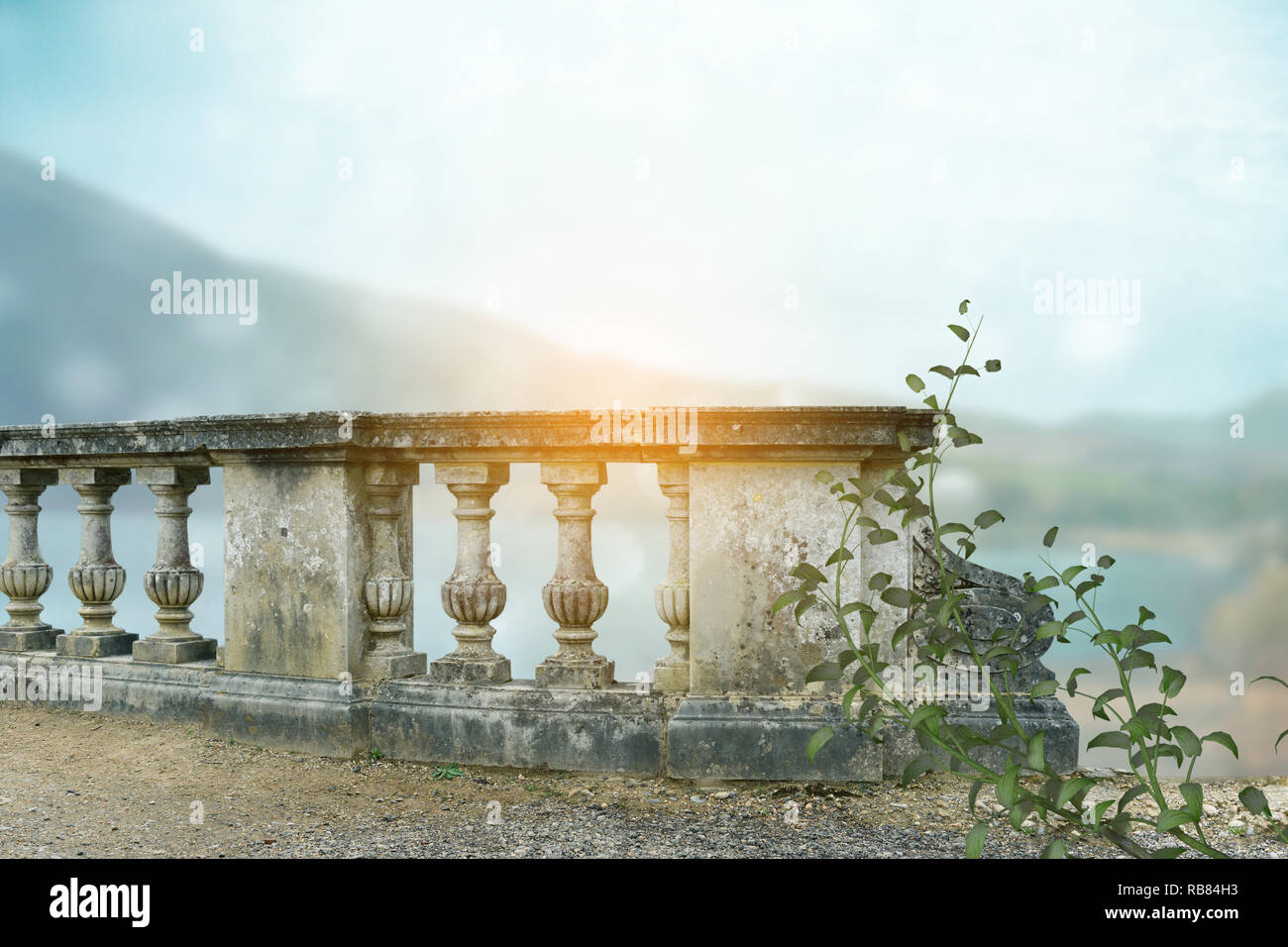 Vintage landscape balustrade view over a river Stock Photo