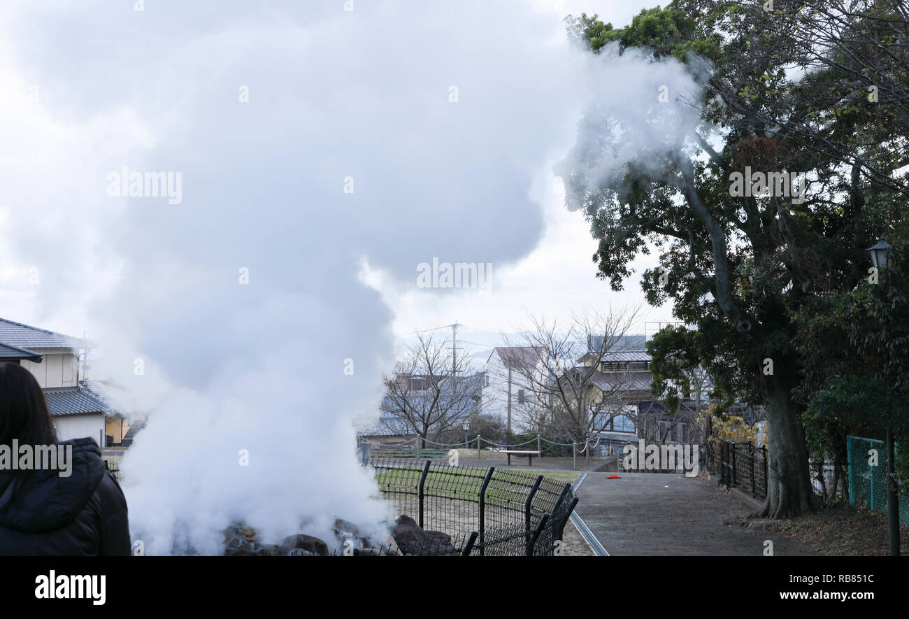 Hot steam out of from ground located at Beppu,Oita,Kyushu,Japan Stock Photo