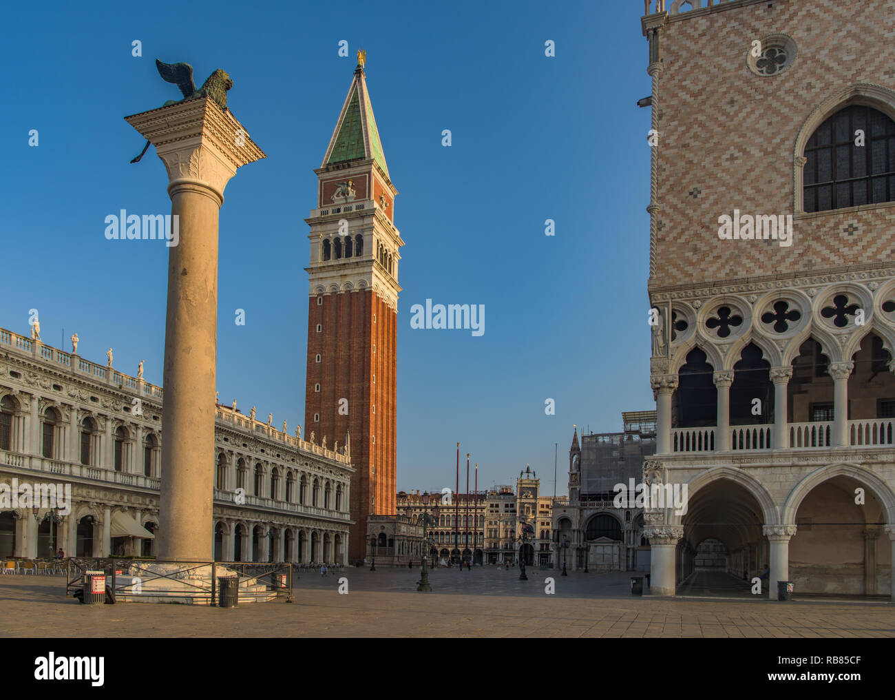 Saint Mark and Saint Theodore Column at sunrise in venice Stock Photo ...
