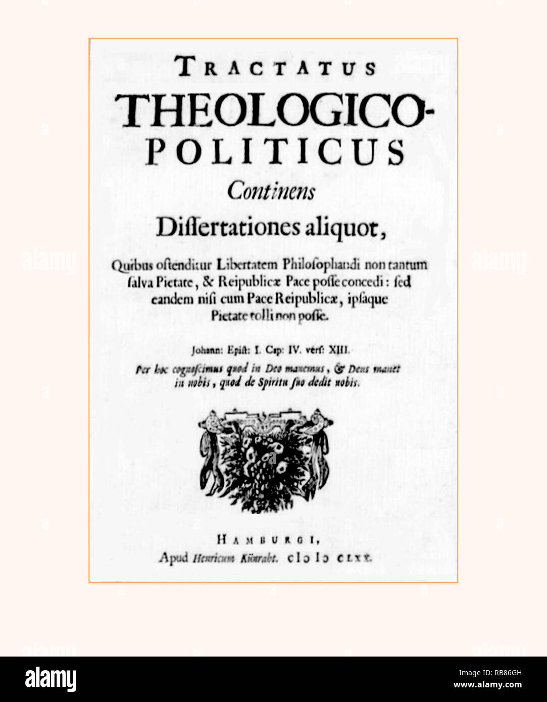 Title page of Spinoza's Tractatus Theologico Politicus cleaned and re-set Stock Photo