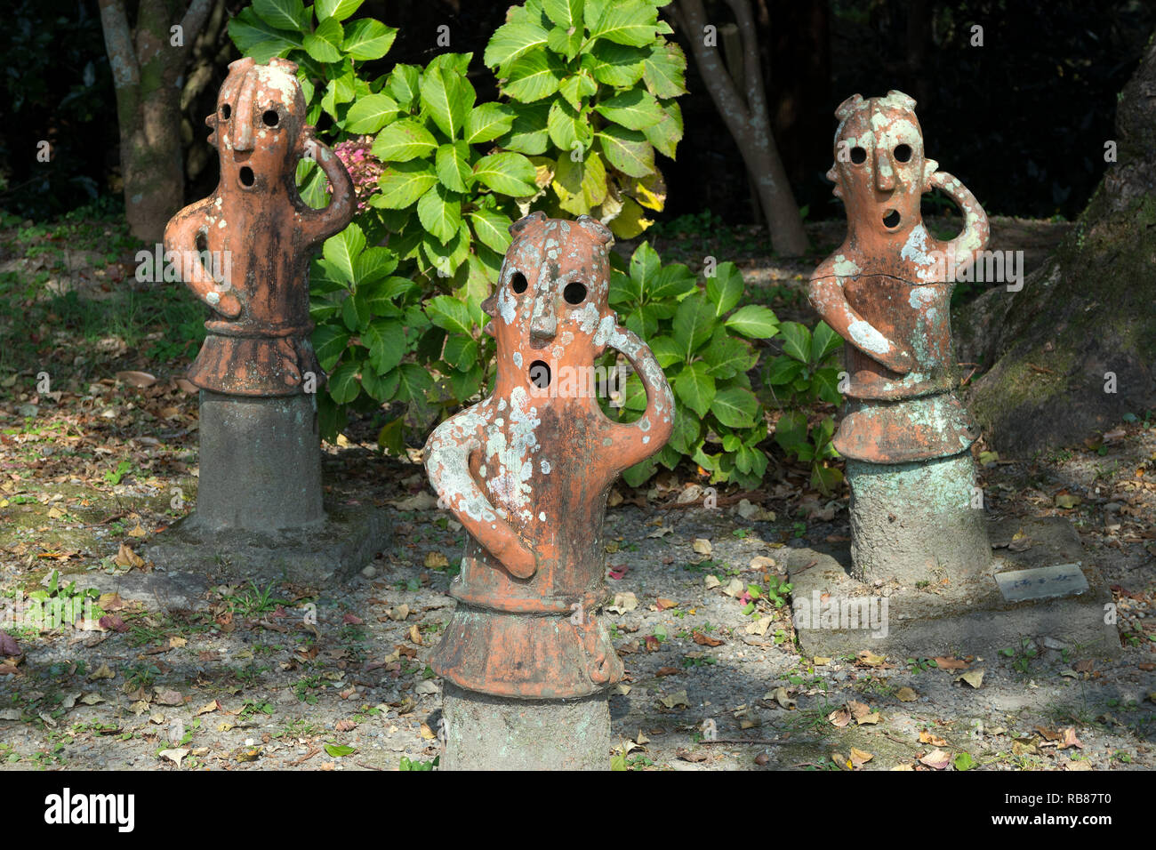 Miyazaki, Japan - November 5, 2018:  Haniwa Garden in Heiwadai Park with earthenware replicas of burial statues found all over the country in Japan Stock Photo