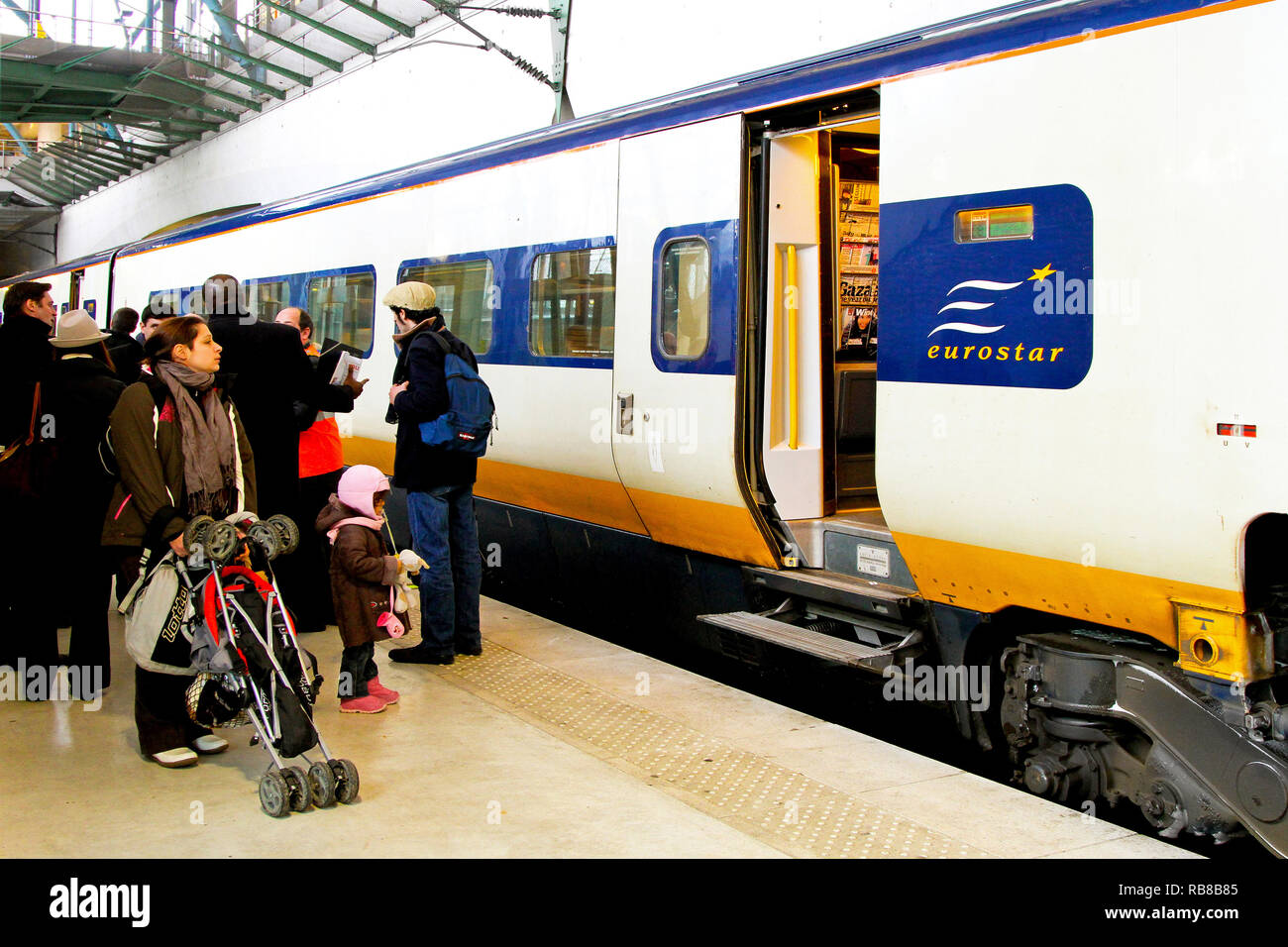 LILLE, FRANCE - JANUARY 08: Eurostar Train in Lille on JANUARY 08, 2009. Eurostar engine at train station in Lille, France. Stock Photo