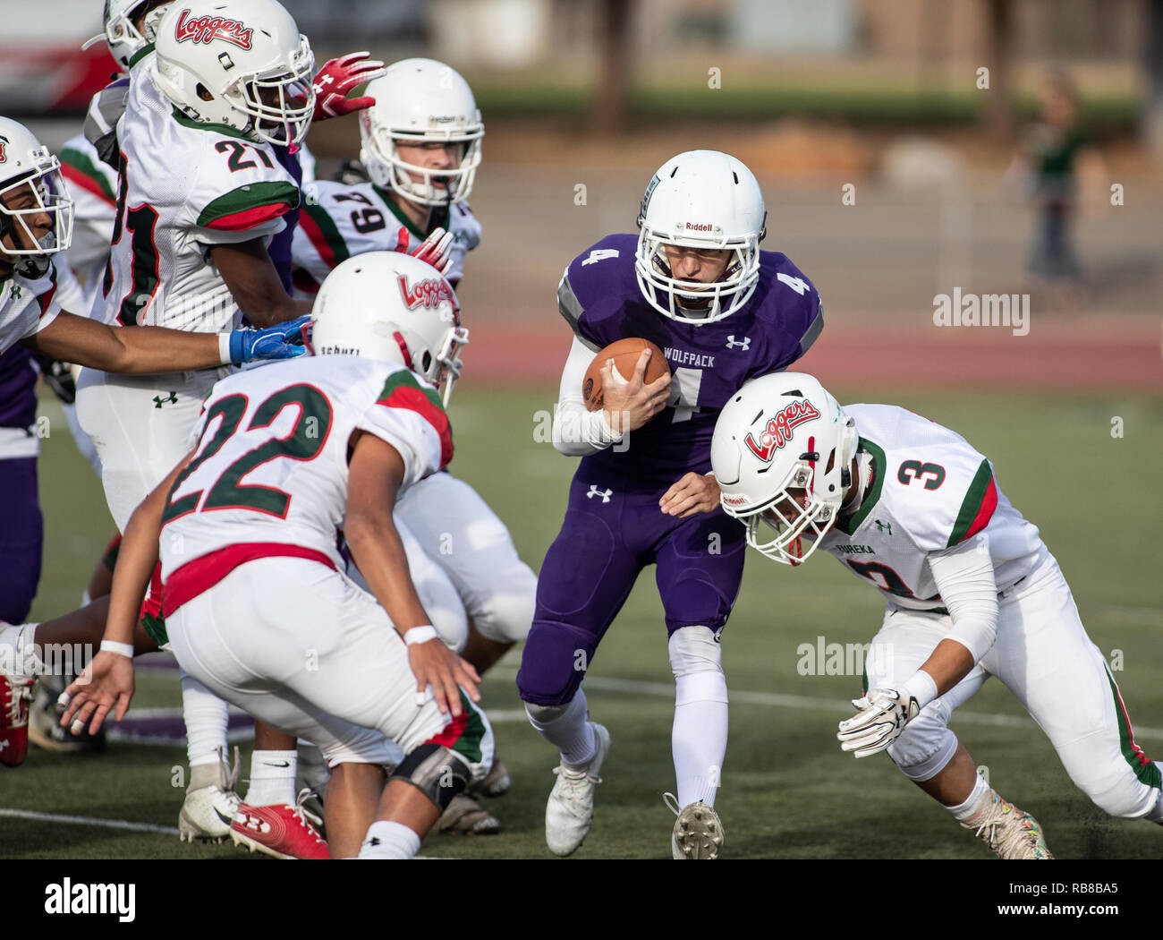 Football action with Eureka vs. Shasta High School in Redding ...
