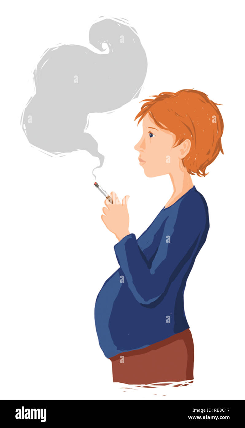 PREGNANT WOMAN SMOKING Stock Photo