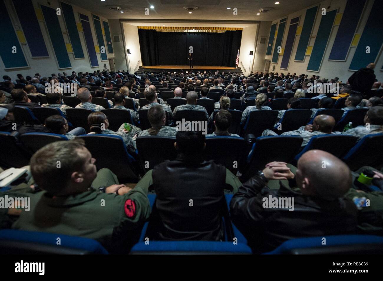 Simon Sinek speaks to members of the 57th Wing in the Base Theater of
