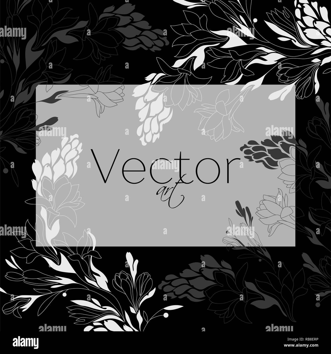 Template background, vector flowers art, black and white Stock Vector