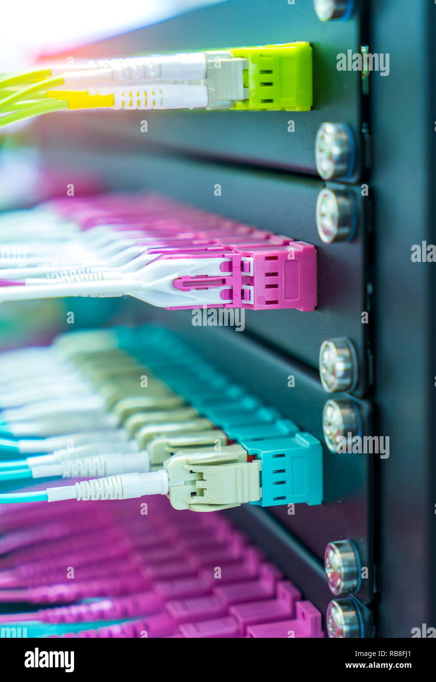 Fiber optic cable connect to communication Distribution point Stock
