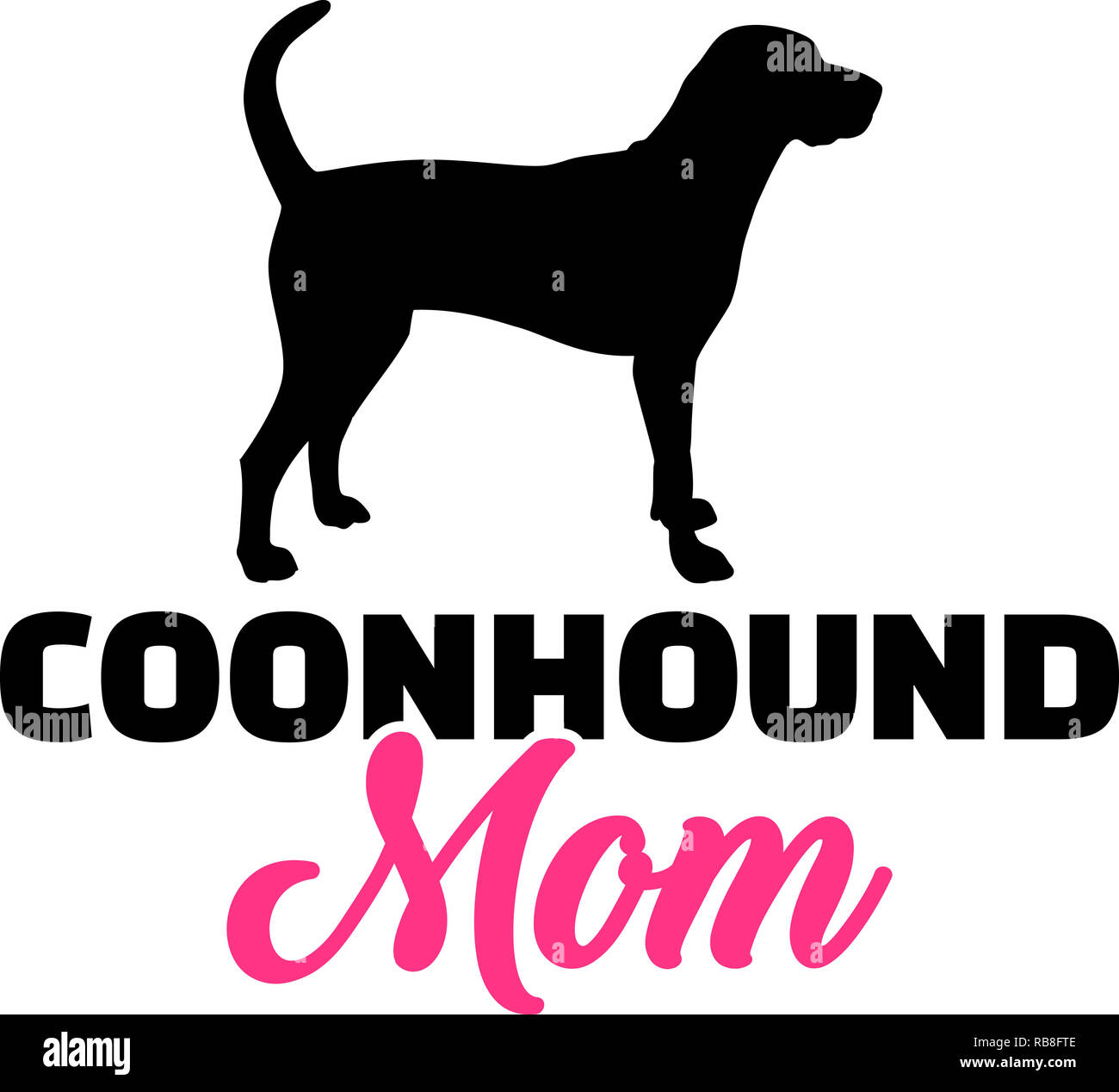 Coonhound mom silhouette with pink word Stock Photo