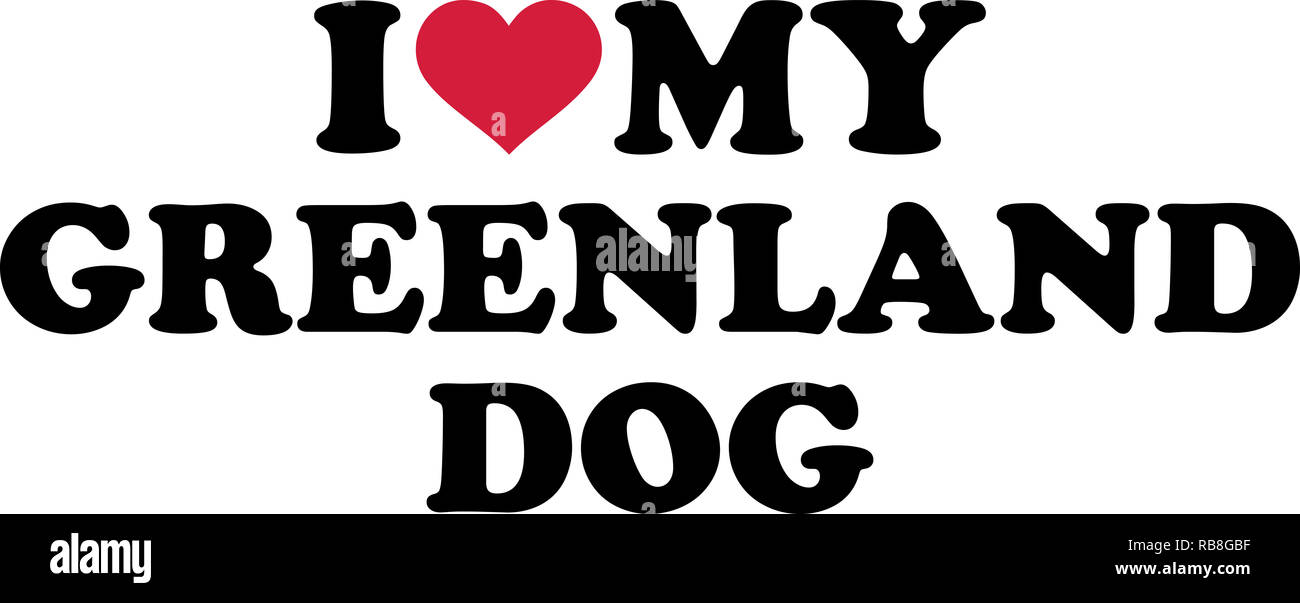 I love my Greenland Dog with red heart Stock Photo
