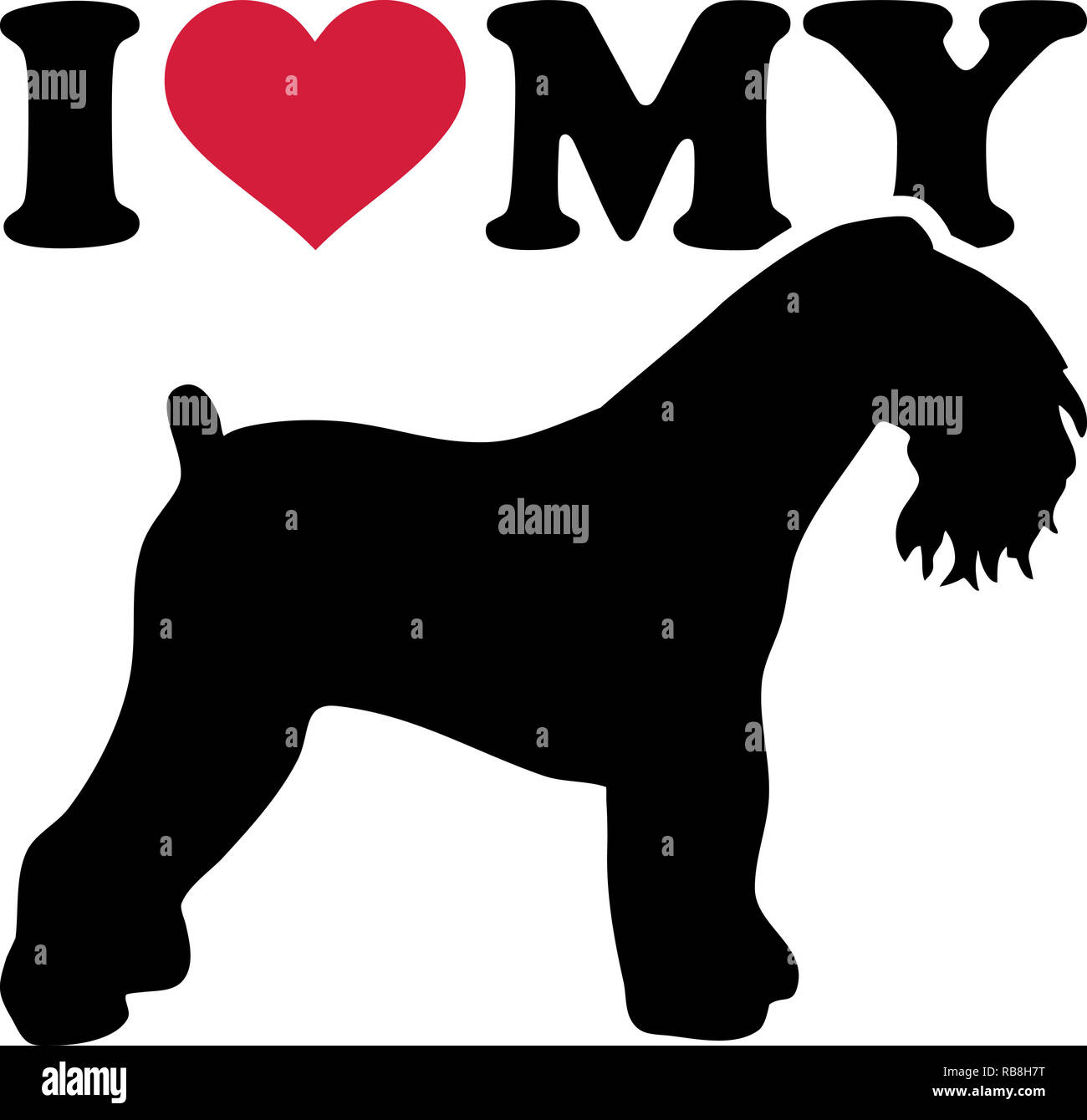 I love my Kerry Blue Terrier dog with red heart and silhouette Stock Photo